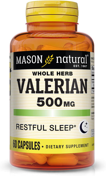 MASON NATURAL Valerian Root 500 mg - Natural Sleep Aid, Promotes Healthy and Restful Sleep, Herbal Supplement, 60 Capsules