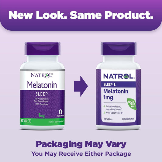 Natrol Melatonin 1 mg, Dietary Supplement for Restful Sleep, Sleep Tablets for Adults, 90 Melatonin Tablets, 90 Day Supply