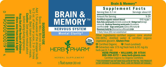 Herb Pharm Brain and Memory Liq Herbal Formula with Ginkgo for Memory and Concentration- 1 
