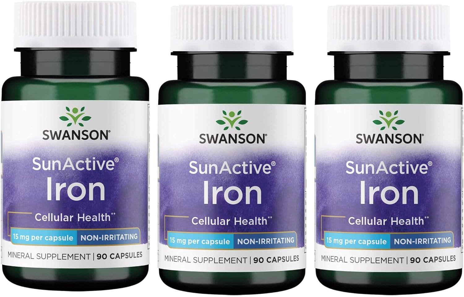 Swanson Sunactive Non-Irritating Iron 15 Milligrams 90 Capsules (3 Pack)