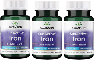 Swanson Sunactive Non-Irritating Iron 15 Milligrams 90 Capsules (3 Pack)