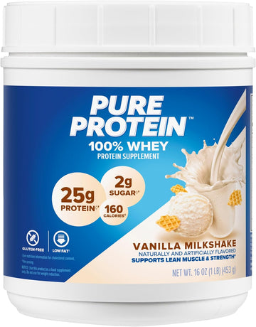 Pure Protein Powder - Whey, High Protein, Low Sugar, Gluten-Free, Vanilla Cream Flavor - 1 Lb (Packaging May Vary)