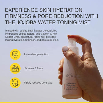 The Jojoba Company Water Toning Mist With Pure Jojoba Leaf Extract & Vitamin C - Hydrating, Toning & Firming - Antioxidant Protection - Reduces Pore Size - For Thirsty, Dehydrated & Dry Skin - 50Ml