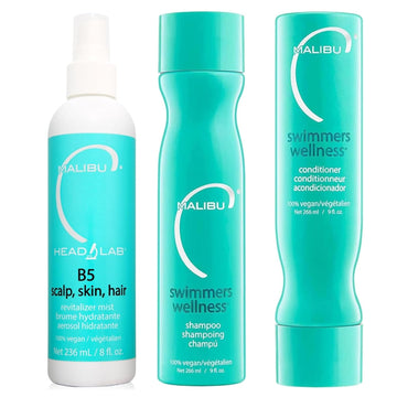 Malibu C B5 Scalp & Hair Mist (8 Oz) + Swimmers Wellness Shampoo & Conditioner Duo Set (9Oz) - Restorative Hair And Scalp Care For Swimmers - Protect Against Chlorine Damage & Combat Brittle Hair