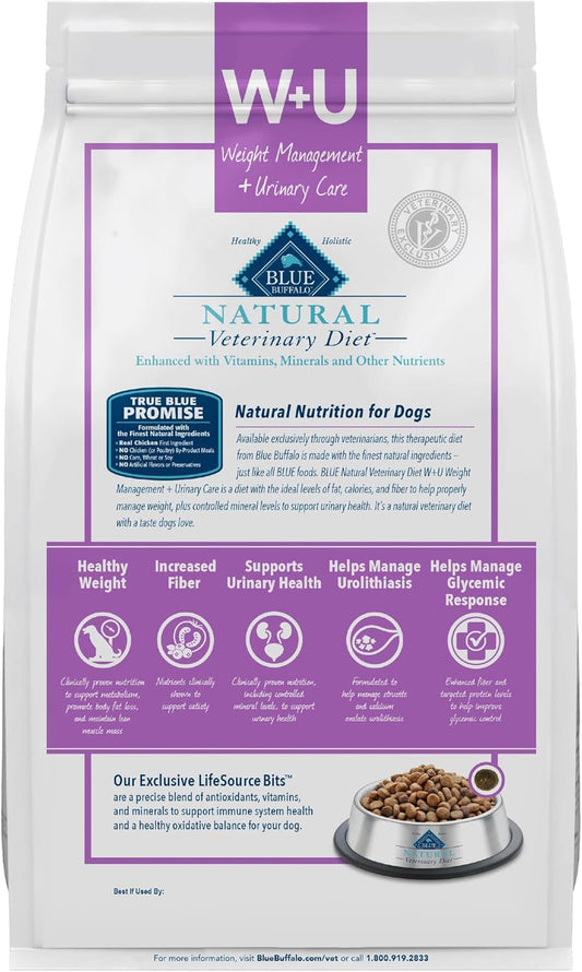 Blue Buffalo Natural Veterinary Diet W+U Weight Management + Urinary Care Dry Dog Food, Veterinarian Prescription Required, Chicken, 22-Lb. Bag