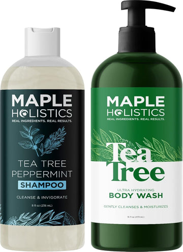 Tea Tree Shampoo And Body Wash - Sulfate Free Clarifying Shampoo For Oily Hair Care And Scalp Exfoliator For Dry Scalp Build Up And Flakes - Moisturizing Tea Tree Essential Oil Body Soap For Dry Skin