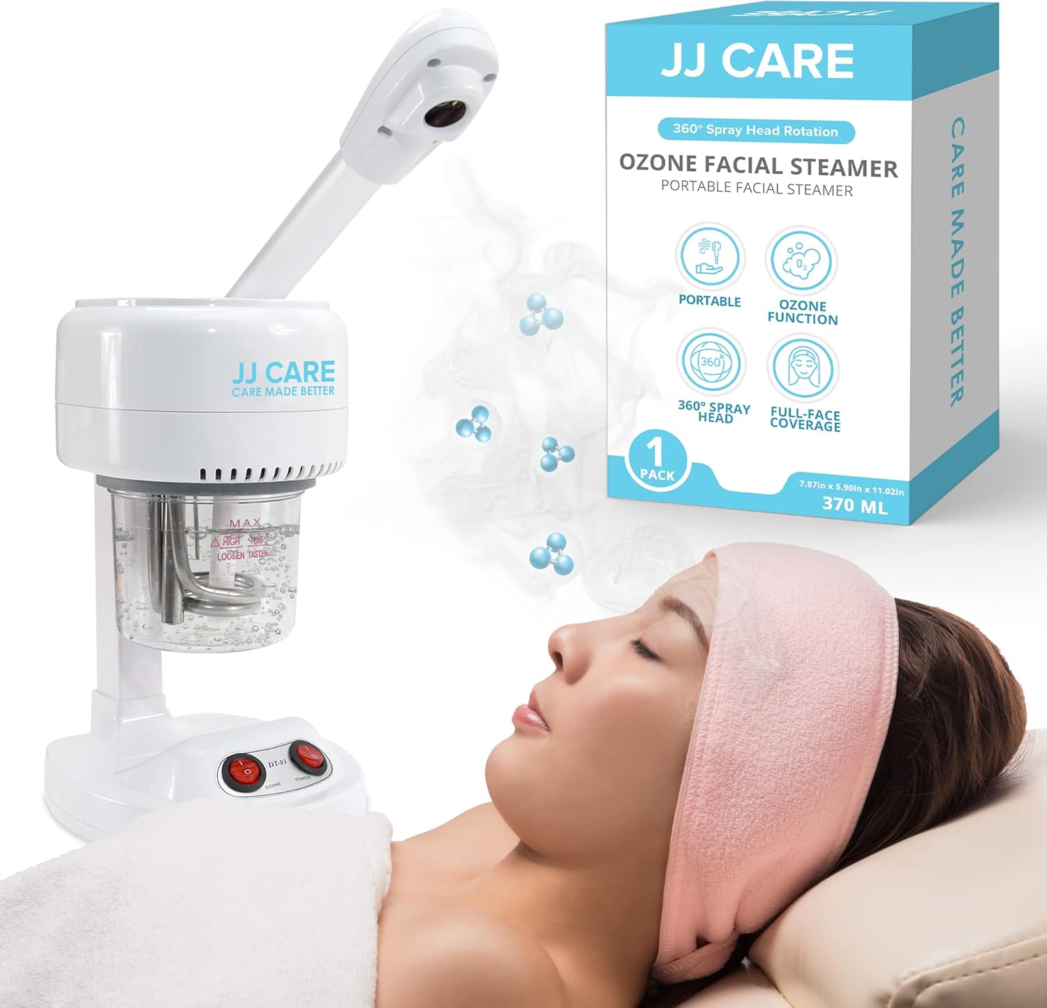 Jj Care Ozone Facial Steamer Tabletop With Rotating Spray Head At 360 Degrees And Auto Shut Off Feature - Portable For Facial Deep Cleaning & Vaporizer