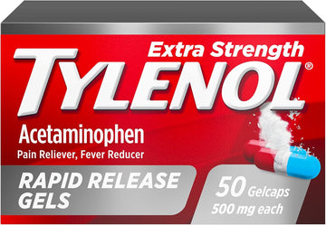 Tylenol Extra Strength Acetaminophen Rapid Release Gels, Extra Strength Pain Reliever & Fever Reducer Medicine, Gelcaps With Laser-Drilled Holes, 500 Mg Acetaminophen, 50 Ct