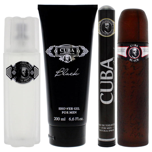 Cuba Cuba Black Men 4 Pc Gift Set 3.3Oz Edt Spray, 1.7Oz Edt Spray, 3.3Oz After Shave, 6.7Oz Shower Gel, (I0101683)