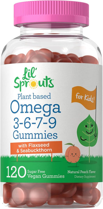 Vegan Omega 3 6 7 9 Gummies for Kids | 120 Count | Natural Peach Flavo