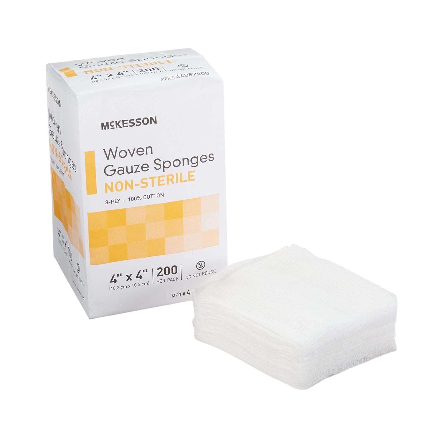 Mckesson Woven Gauze Sponges, Non-Sterile, 8-Ply, 100% Cotton, 4 In X 4 In, 200 Per Pack, 20 Packs, 4000 Total