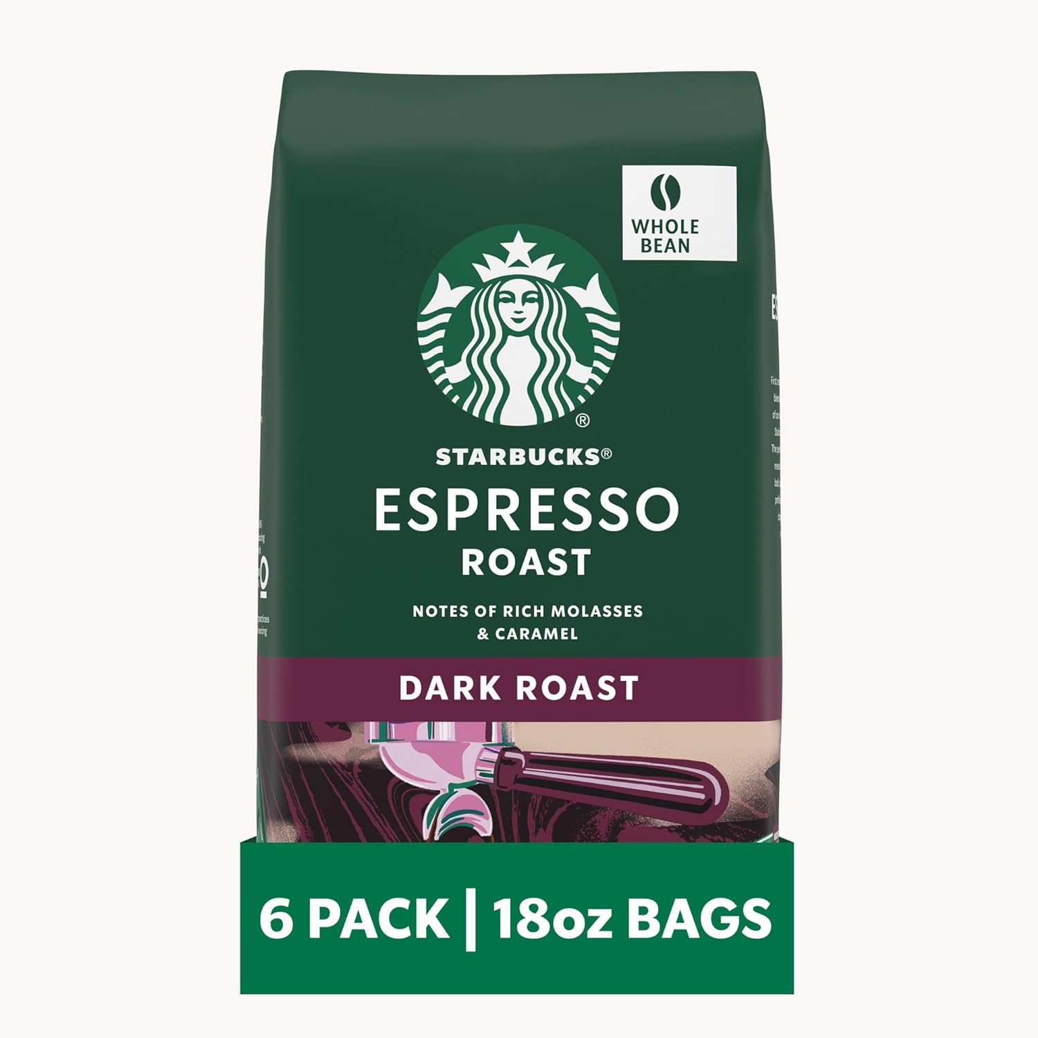 Starbucks Dark Roast Whole Bean Coffee — Espresso — 100% Arabica— 6 Bags (18 Oz. Each)
