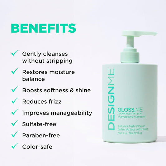 Gloss.Me Hydrating Shampoo By Designme | Hemp & Argan Oil Shampoo Adds Softness & Shine | Straight, Wavy, Or Curly Hair | Color-Safe Moisturizing For Dry Hair (32 Fl Oz (Pack Of 1)) : Beauty & Personal Care