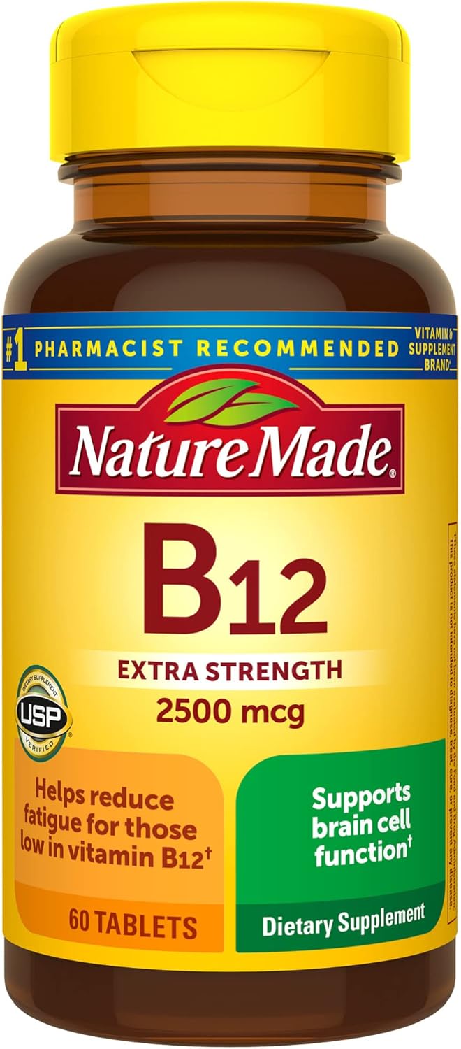 Nature Made Extra Strength Vitamin B12 2500 Mcg, Dietary Supplement For Energy Metabolism Support, 60 Tablets, 60 Day Supply