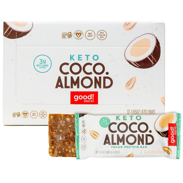 Good! Snacks Keto Vegan Protein Bars, Coconut Almond, Gluten Free Keto Snack Bar, Low Carb, Low Sugar Meal Replacement, High Protein Healthy Snacks, 10G Protein, 3G Net Carbs, 12 Bars