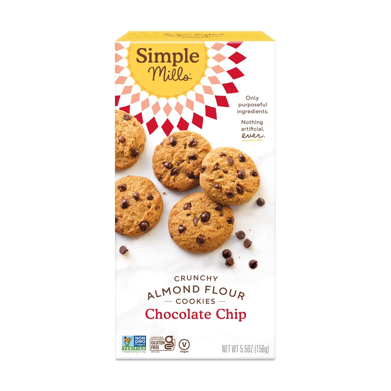 Simple Mills Almond Flour Crunchy Cookies, Chocolate Chip - Gluten Free, Vegan, Healthy Snacks, Made With Organic Coconut Oil, 5.5 Ounce (Pack Of 1)