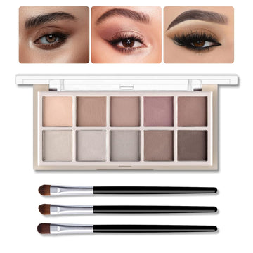 Kyda 10-Color Neutral Taupe Matte Eyeshadow Palette - High Pigmented Nude Brown & Smokey Grey Shades