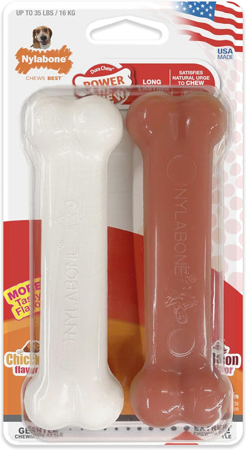 Nylabone Power Chew Classic Bone Chew Toy For Dogs, Durable Dog Toys For Aggressive Chewers, Bacon & Chicken Flavor, Medium/Wolf (2 Count)
