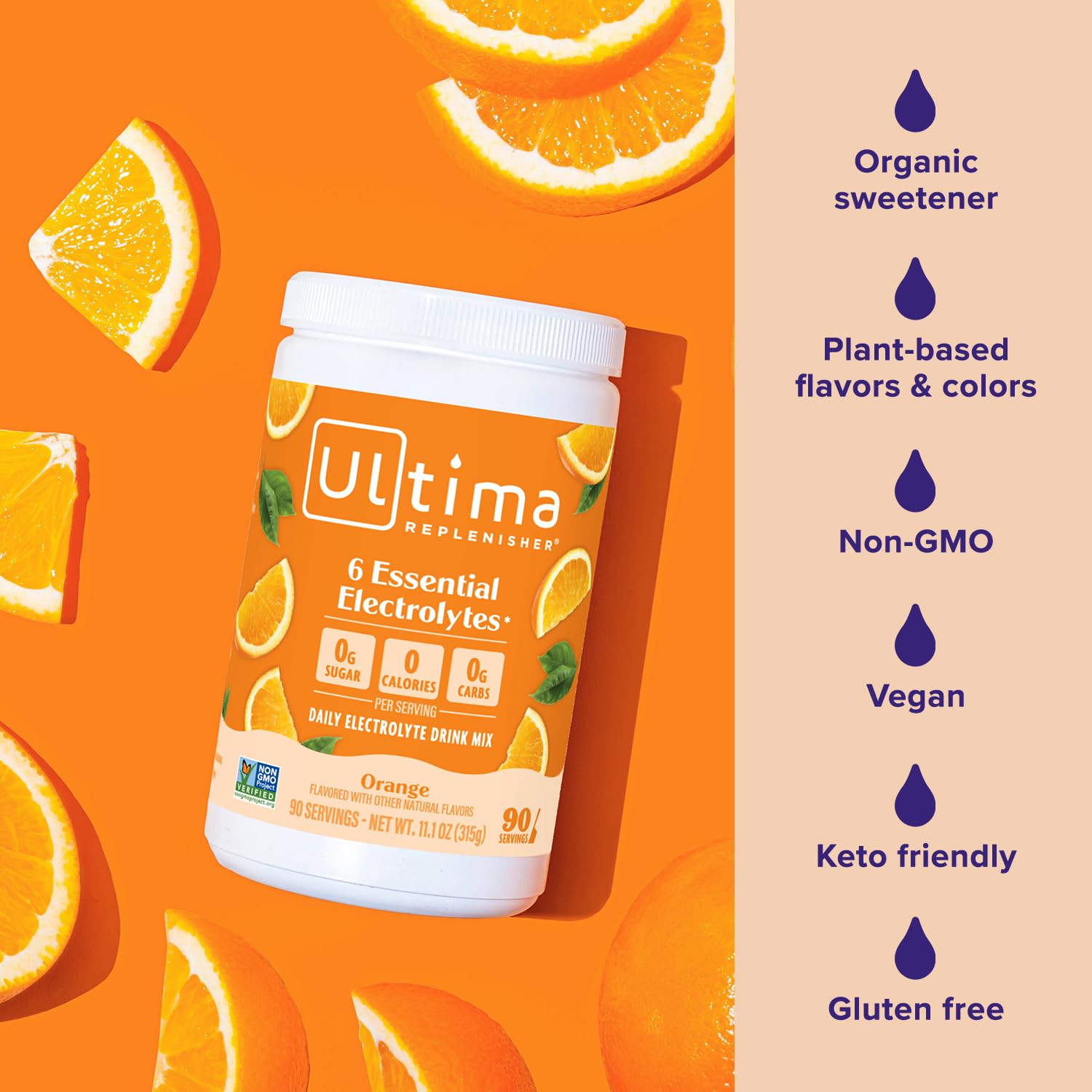 Ultima Replenisher Daily Electrolyte Drink Mix – Orange, 90 Servings – Hydration Powder with 6 Key Electrolytes & Trace Minerals – Keto Friendly, Vegan, Non- GMO & Sugar-Free Electrolyte Powder : Health & Household