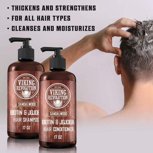 Viking Revolution - Mens Shampoo And Conditioner - 2 X 500 Ml - Natural Shampoos With Jojoba Oil And Biotin - Sandalwood Shampoo Men
