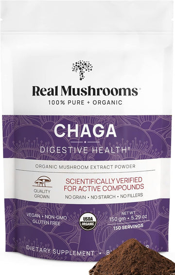 Real Mushrooms Chaga Powder - Organic Mushroom Supplement With Chaga Extract - Chaga Mushroom Powder For Digestion, Energy, & Immune Support - Vegan Mushroom Extract, Non-Gmo, 150 Servings