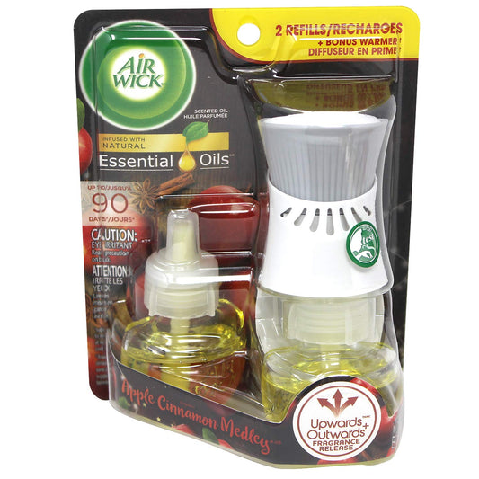 Air Wick Plug in Scented Oil Starter Kit Warmer + 2 Refills, Apple Cinnamon Medley, Air Freshener, Essential Oils, Fall Scent, Fall Decor : Health & Household