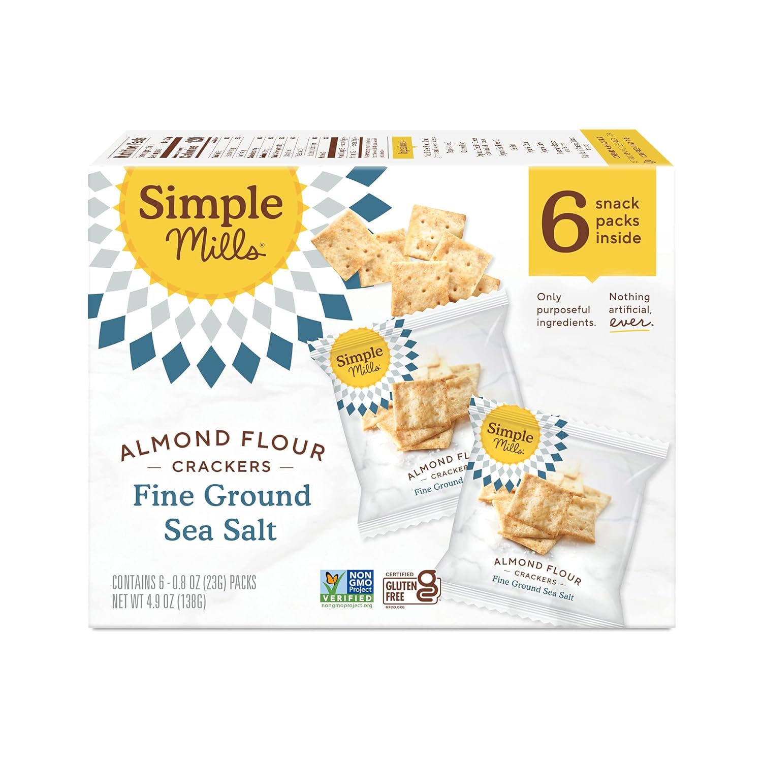 Simple Mills Almond Flour Crackers, Fine Ground Sea Salt Snack Packs - Gluten Free, Vegan, Healthy Snacks, 4.9 Ounce (Pack Of 1)