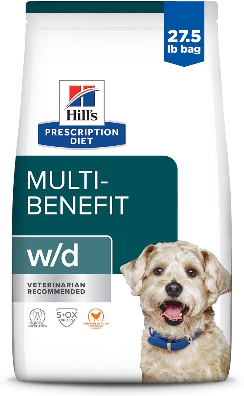 Hill's Prescription Diet w/d Multi-Benefit Digestive/Weight/Glucose/Urinary Management Chicken Flavor Dry Dog Food, Veterinary Diet, 27.5 lb. Bag