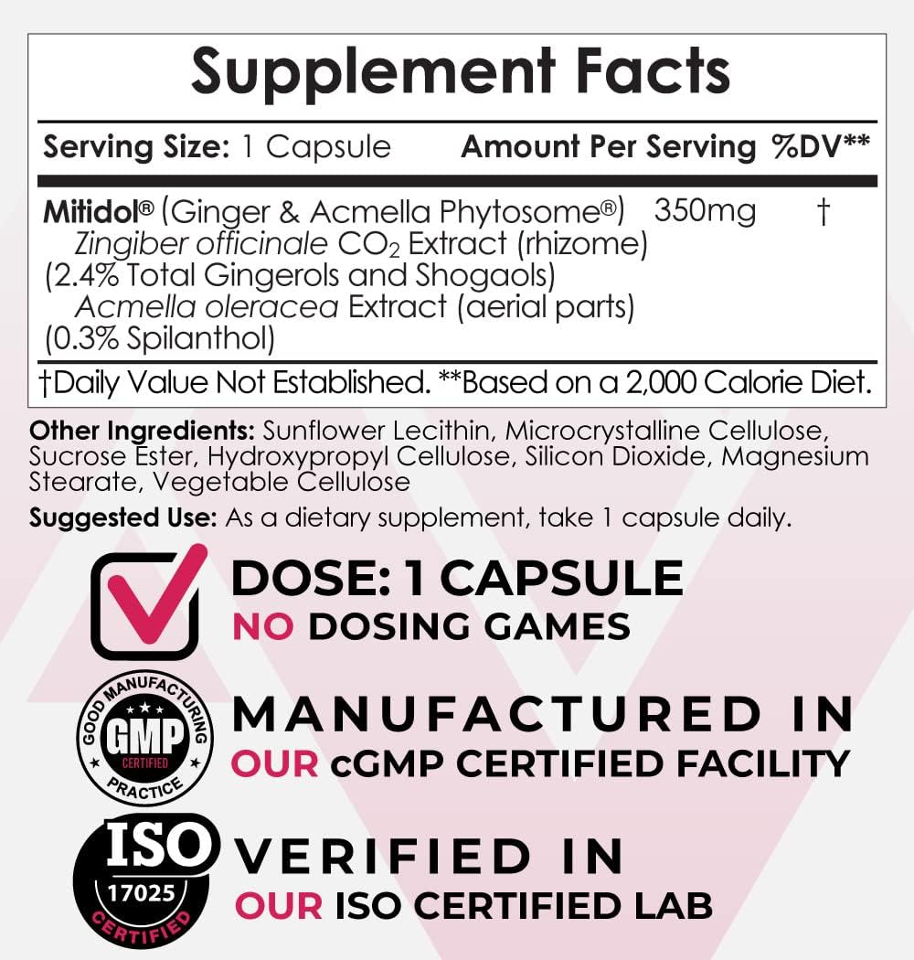Nootropics Depot Ginger & Acmella Phytosome Capsules | 350mg | Mitidol | Gingerols, Shogaols, & Spilanthol | Metabolic Support | 30 Count : Health & Household