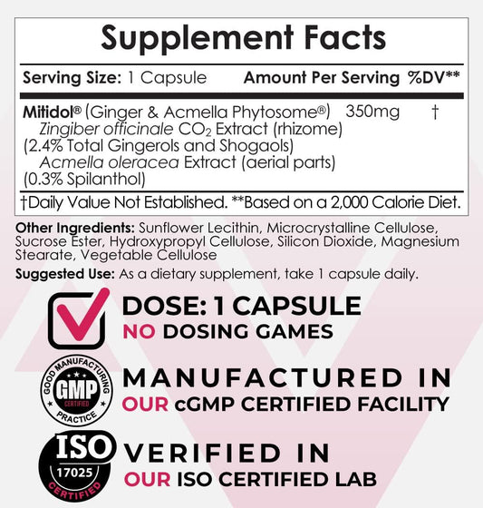 Nootropics Depot Ginger & Acmella Phytosome Capsules | 350mg | Mitidol | Gingerols, Shogaols, & Spilanthol | Metabolic Support | 30 Count : Health & Household