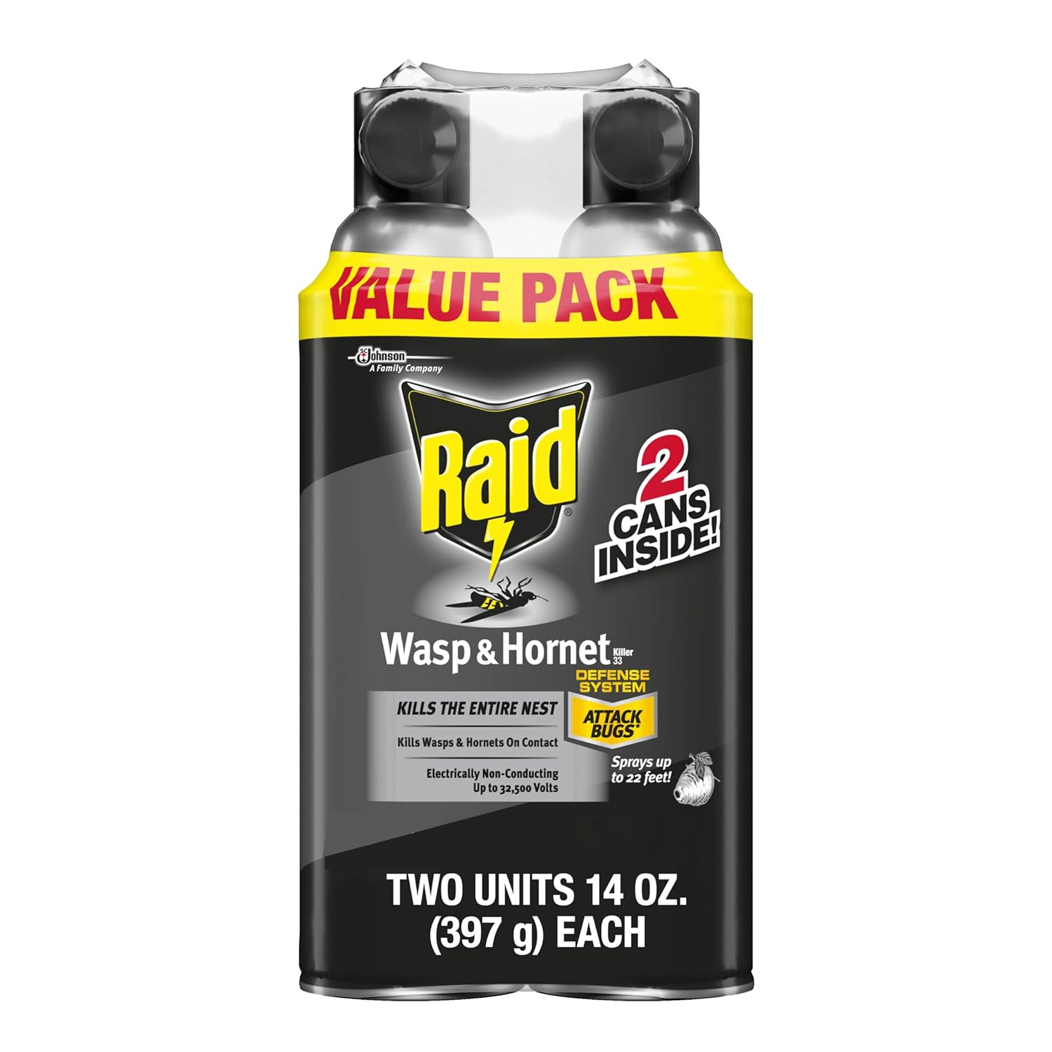 Raid Wasp & Hornet Killer Spray, Bug Killer Kills The Entire Nest, 14 Oz, 2 Count