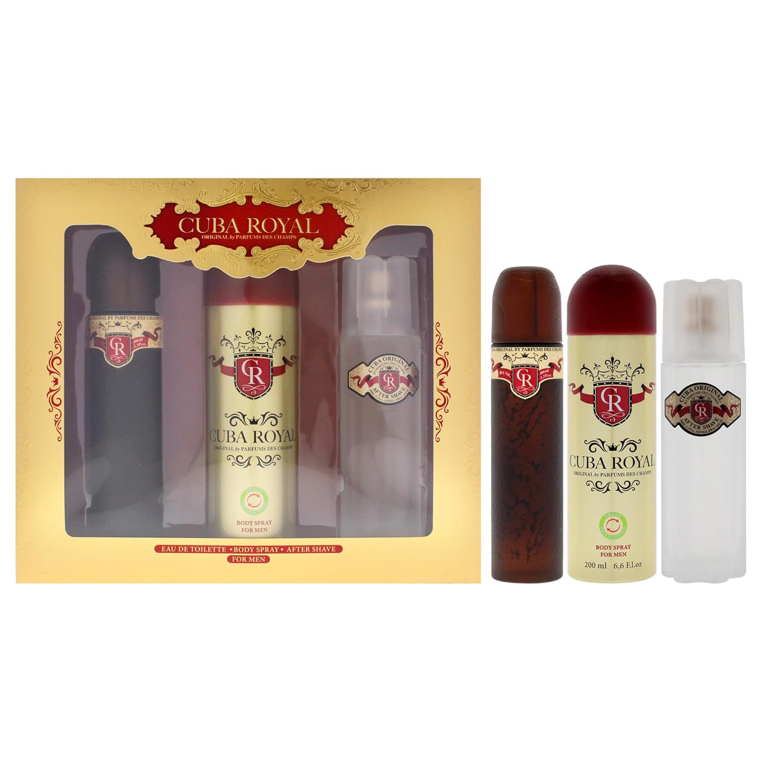 Cuba Royal 3 Pieces Set For Men, (3.3 Ounce Eau De Toilette Spray + 3.3 Ounce After Shave + Key Chain)