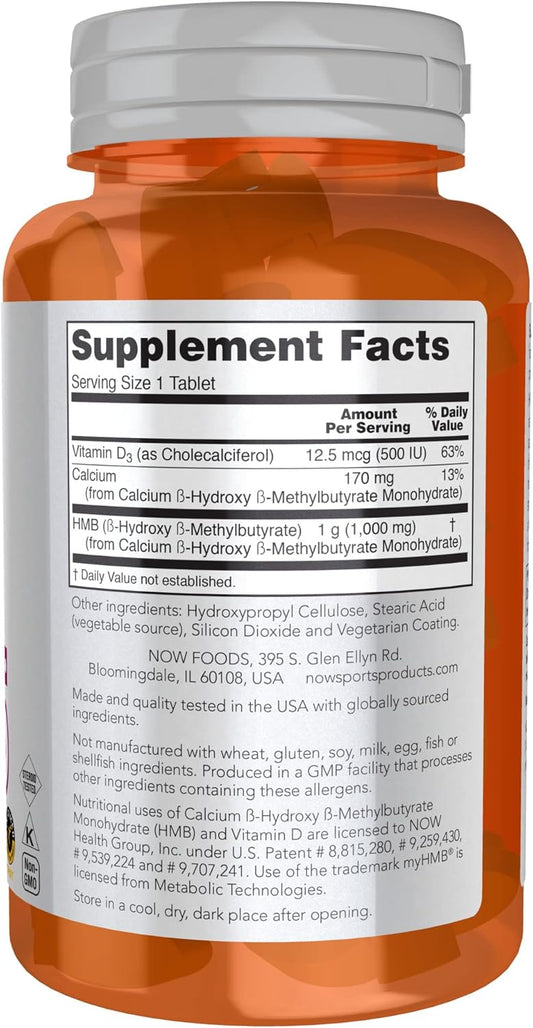 Now Foods Sports Nutrition, Hmb (-Hydroxy -Methylbutyrate), Double Strength 1,000 Mg, 90 Tablets