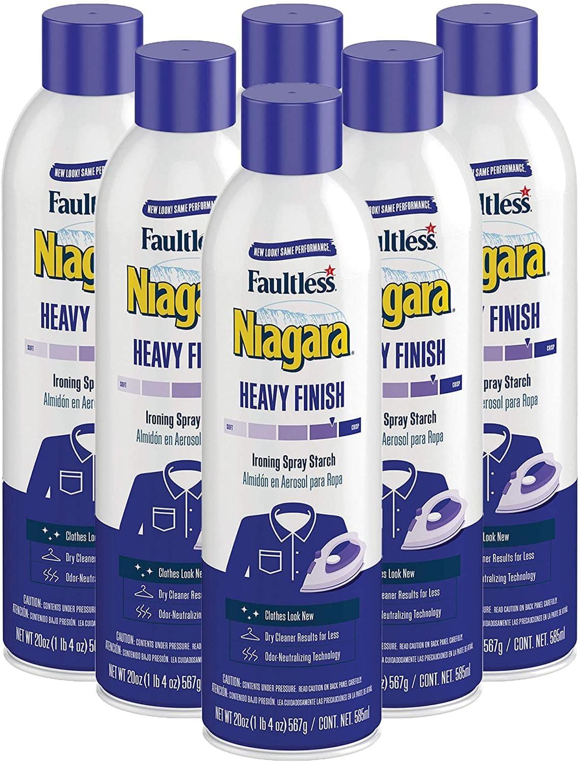 Heavy Starch Spray (20 oz, 6-Pack) - Niagara Heavy Finish Liquid Starch: Iron Aid Spray Pack for Clothes & Fabrics