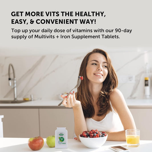 Get More Vits - Multivitamin Tablets With Iron (90 Tablets), Promotes Stronger Immune System, Healthy Bones, Teeth & Muscles, Supports Faster Metabolism, Combats Tiredness & Fatigue, Vegetarian, Vegan