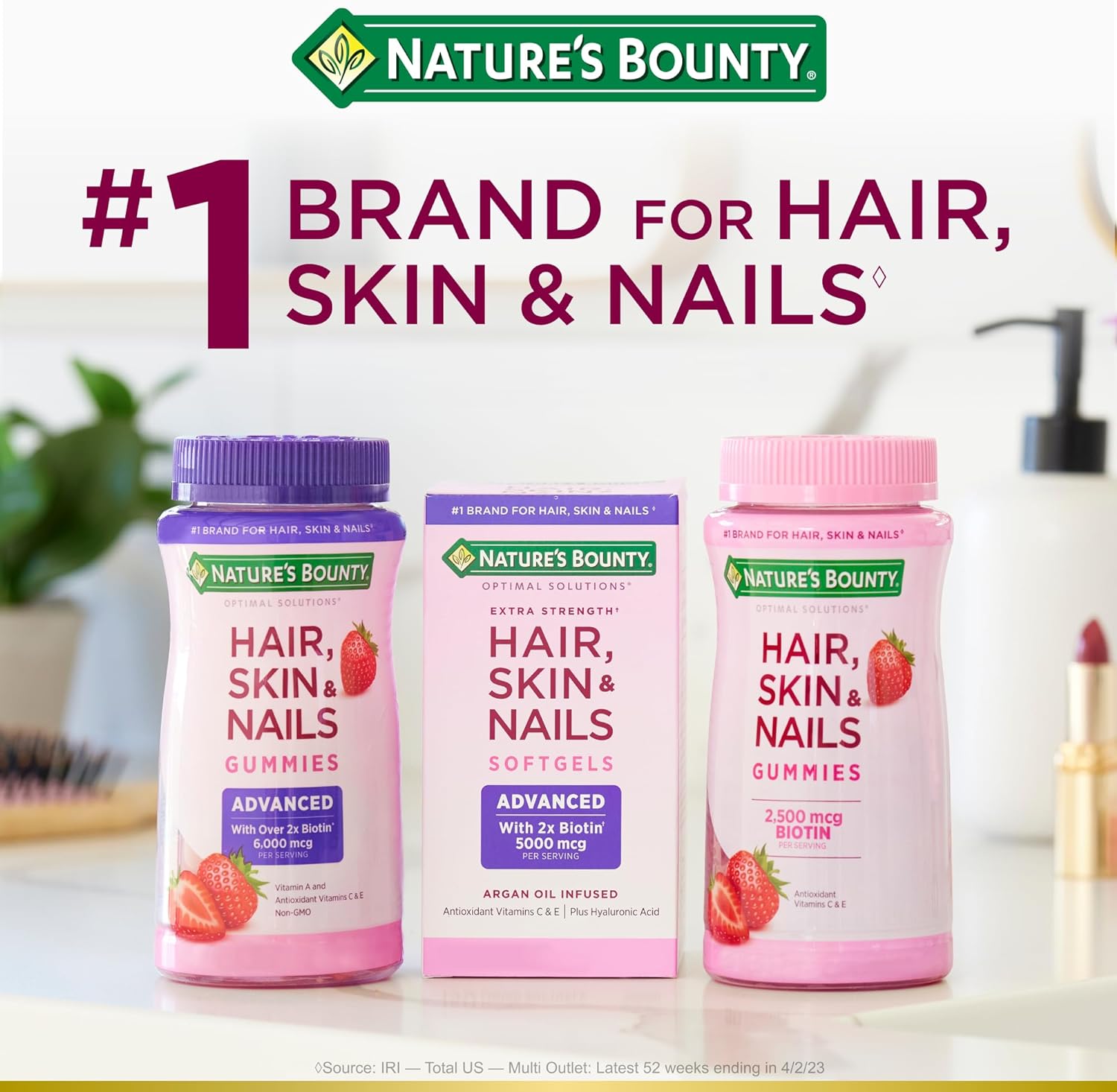 Nature's Bounty Optimal Solutions Advanced Hair, Skin, Nails, 2X Biotin, 200 Strawberry Gummies : Health & Household