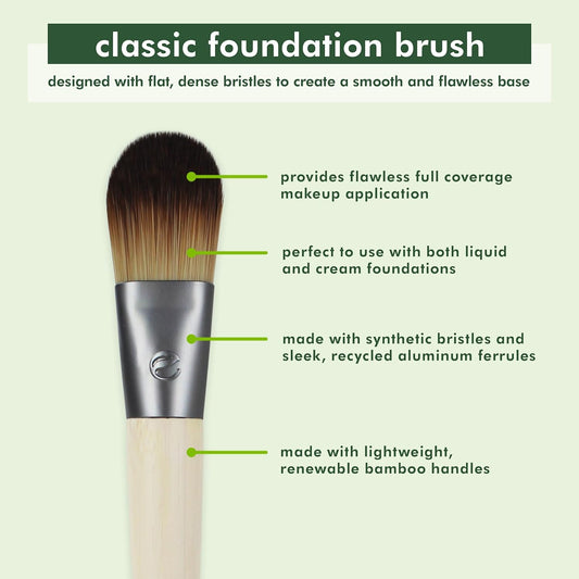 Ecotools Classic Foundation Face Brush, For Liquid, & Cream Foundation, Flat Foundation Brush, Makeup Brush For Natural Makeup, Buildable Coverage, Synthetic Bristles, Cruelty- Free, 1 Count