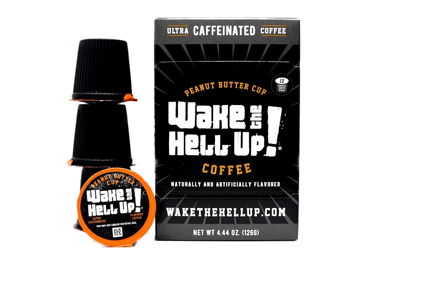 Wake The Hell Up!® Peanut Butter Cup Flavored Single Serve Coffee Pods Of Ultra-Caffeinated Coffee For K-Cup Compatible Brewers | 12 Count, 2.0 Compatible
