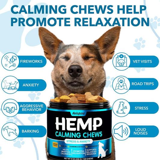 Hemp Calming Chews for Dogs with Anxiety and Stress - Dog Calming Treats - Dog Anxiety Relief - Storms, Barking, Separation - Valerian - Hemp Oil - Calming Treats for Dogs - Made in USA