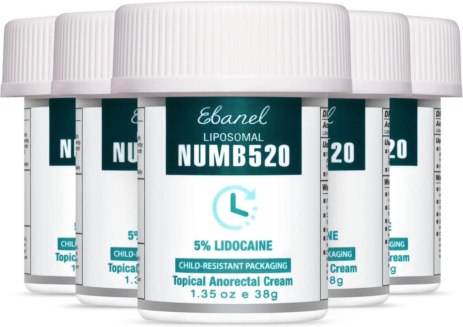 Ebanel 5% Lidocaine Numbing Cream, Pain Relief Cream Burn Itch Cream, 5-Pack Topical Anesthetic Lidocaine Cream Maximum Strength with Vitamin E for Local and Anorectal Uses, Hemorrhoid Treatment