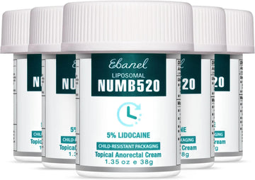 Ebanel 5% Lidocaine Numbing Cream, Pain Relief Cream Burn Itch Cream, 5-Pack Topical Anesthetic Lidocaine Cream Maximum Strength with Vitamin E for Local and Anorectal Uses, Hemorrhoid Treatment