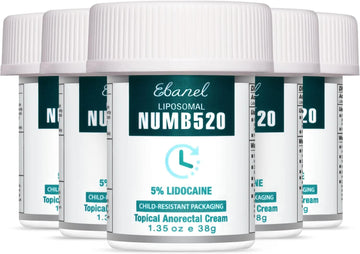 Ebanel 5% Lidocaine Numbing Cream, Pain Relief Cream Burn Itch Cream, 5-Pack Topical Anesthetic Lidocaine Cream Maximum Strength With Vitamin E For Local And Anorectal Uses, Hemorrhoid Treatment