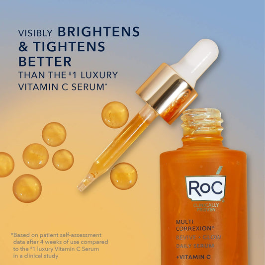 Roc Multi Correxion Revive + Glow 10% Active Vitamin C Serum For Face, Daily Anti-Aging Wrinkle And Skin Tone Skin Care Treatment, Brightening Serum, 1 Fluid Ounce