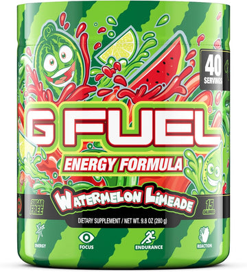 G Fuel Watermelon Limeade Energy Powder, Sugar Free, Clean Caffeine Focus Supplement, Water Mix, Focus Amino, Vitamin + Antioxidants Blend, 9.8 Oz (40 Servings)