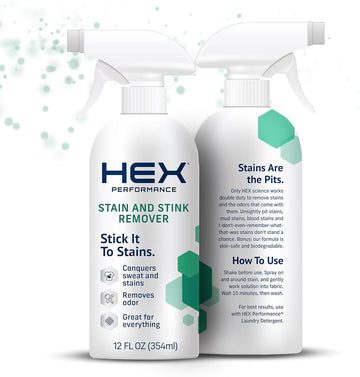 HEX Performance Stain & Stink Remover, Fragrance Free, 12oz (Pack of 2) - Designed for Activewear, Eco-friendly