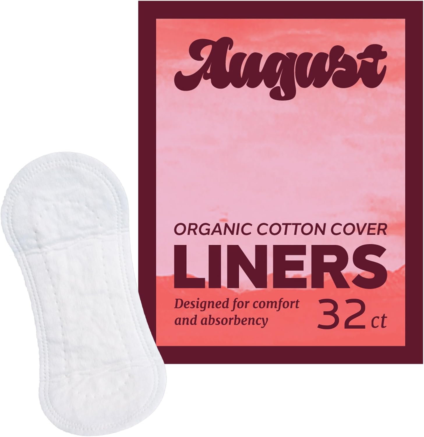 August Organic Panty Liners for Women and Anyone Who Menstruates, Made with Organic Cotton, 32 Daily Liners, Toxin & Fragrance Free, Hypoallergenic Cotton (2 boxes of 16/1 box of 24 + 1 box of 8)