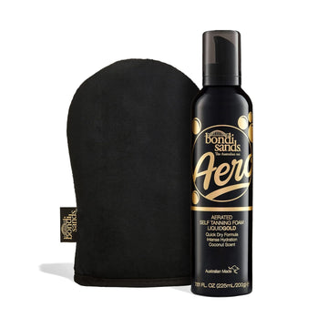 Bondi Sands Aero Liquid Gold Self Tan Foam + Application Mitt | Includes Lightweight Sunless Foam + Reusable Mitt for a Flawless Finish ($35 Value)