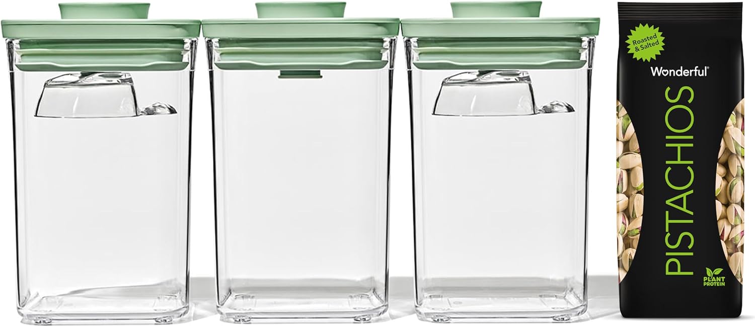 Oxo Good Grips 3-Piece Pop Container Set With Wonderful Pistachios In Shell, Roasted And Salted Nuts, 16 Ounce Bag