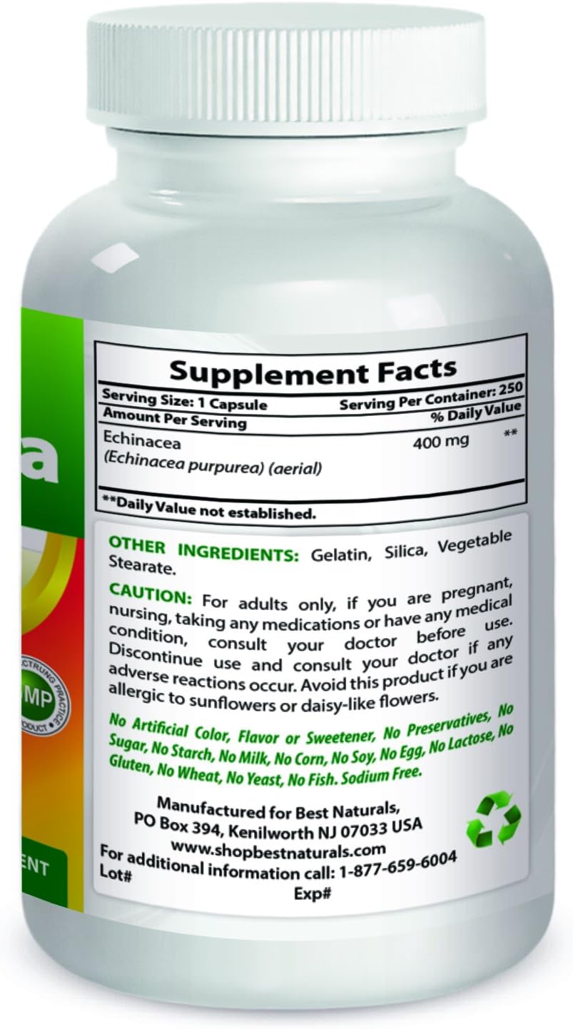 Best Naturals Echinacea 400 mg 250 Capsules : Everything Else