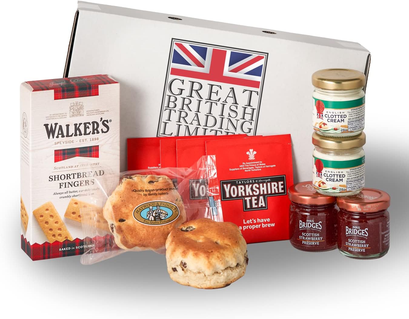 Afternoon Tea Gift Hamper With Scones, Strawberry Jam, Clotted Cream, Tea Bags And Shortbread, From Great British Trading